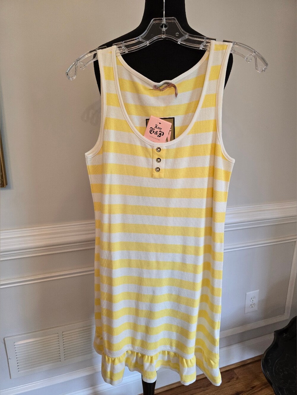 Juicy Coutoure Junior's Yellow & White Striped Tank Dress with Buttons Size M